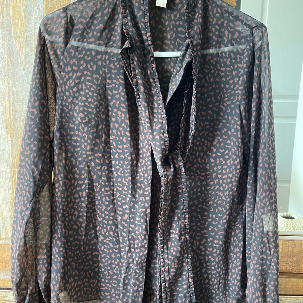 Michael Kors Black and Burgundy Ruffle Blouse